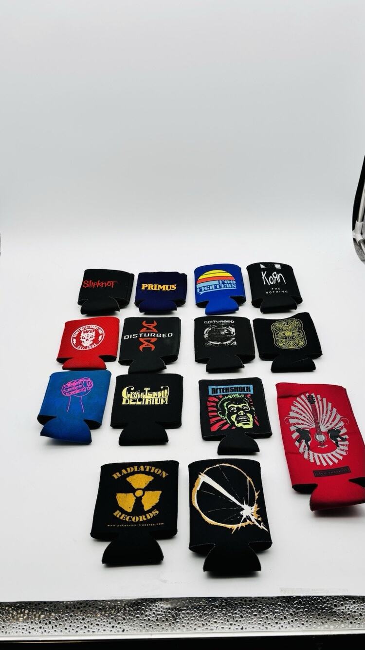 Beer Can Koozie Lot Of 14 Mixed punk rock metal Korn Slipknot Primus Disturbed
